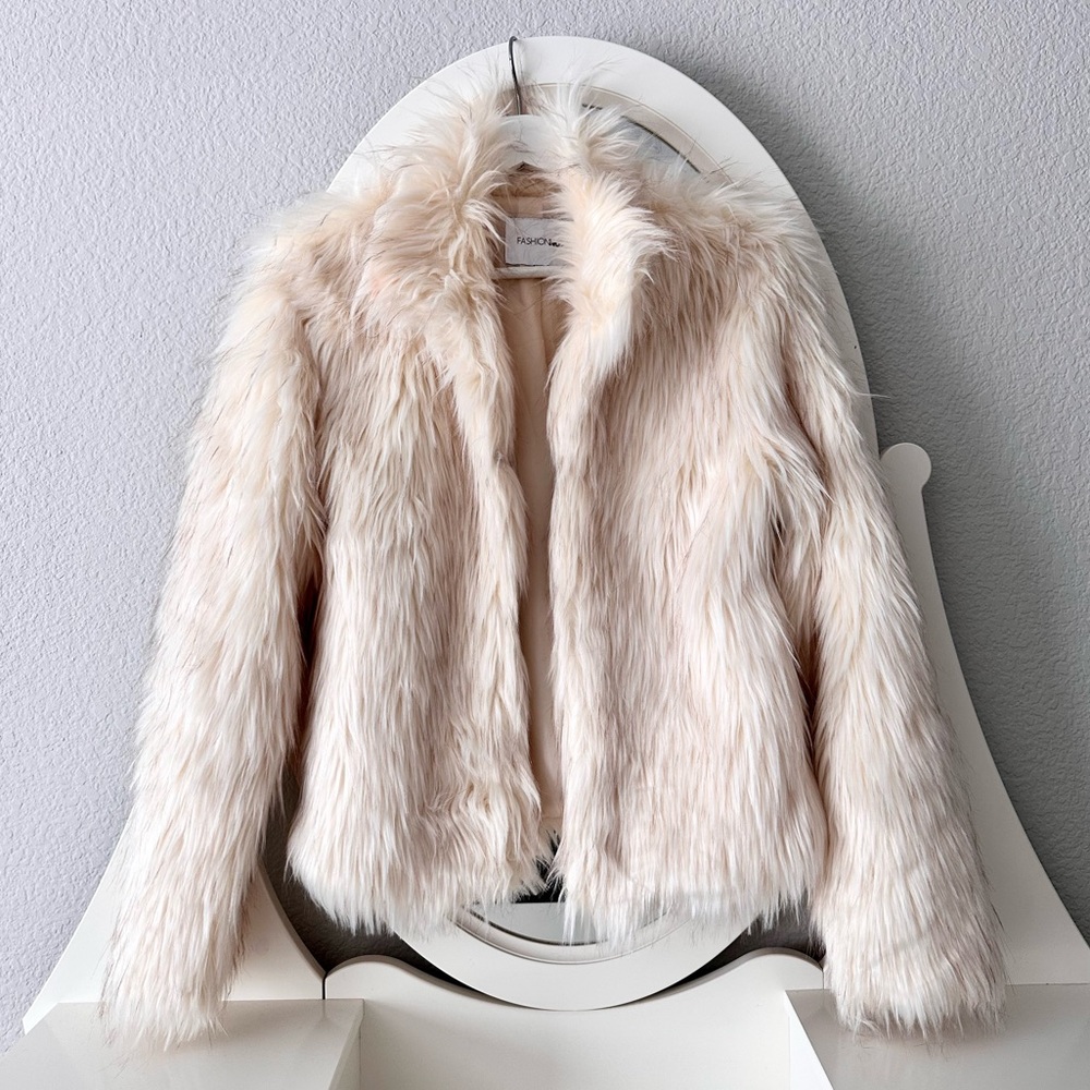 Fashion Nova Cream Faux Fur Jacket S